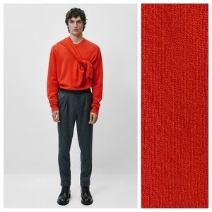 NWT. Massimo Dutti Man Orange Merino Wool/Cashmere Crew Neck Sweater. Size M.